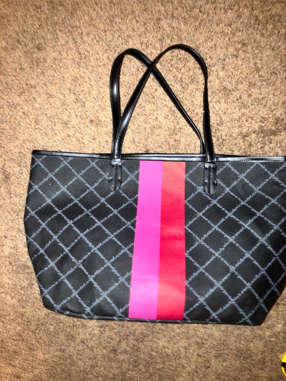 Victoria secret Black Tote Bag with Pink Stripe - Women Bags 11” t x 13w x 6”d